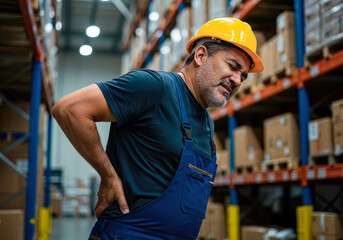 Grit and grimace: A dedicated warehouse worker endures debilitating muscle pain and injuries, a testament to taxing labor.