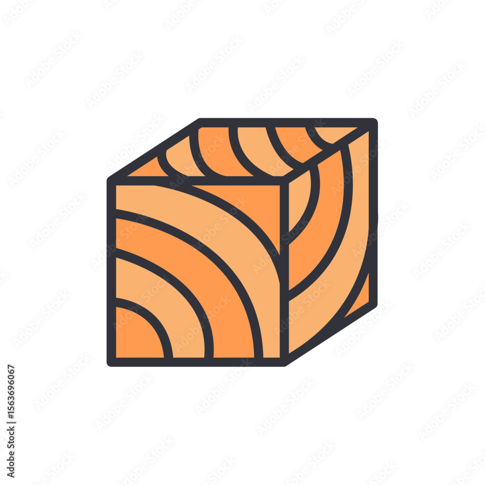 Poster abstract cube with organic pattern in warm tones and outline style