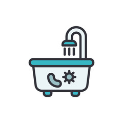 Stylized Bathtub Icon With Germs Illustrating Hygiene And Cleanliness