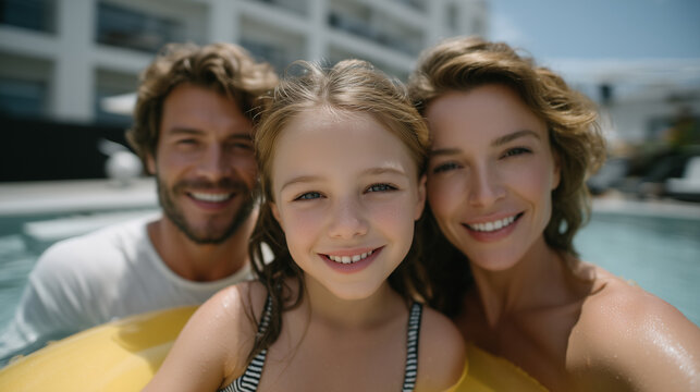 Joyful Summer Pool Day: Little Girl with Inflatable Ring - Powered by Adobe