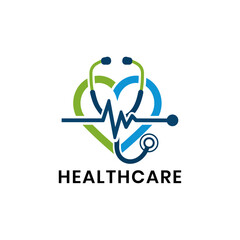 A Simple and Clean Medical Logo with Abstract Stethoscope, Heart, and Pulse Line Icons for Hospitals, Clinics, and Health Technology Startups