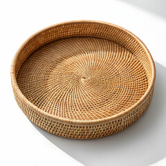 A round wicker tray crafted from natural fibers stylish and functional for serving