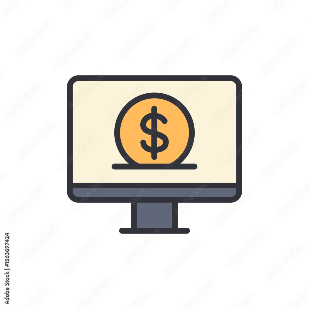 Poster online transactions and digital currency displayed on a computer screen
