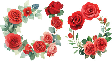Watercolor Rose Wreath Set Elegant Floral Design for Invitations and Romantic Projects on White