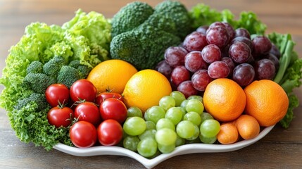 Plate of colorful, fresh fruits and vegetables abound