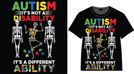 Autism awareness t shirt design featuring skeletons and puzzle pieces art