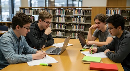Students studying together in a library setting