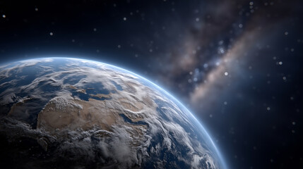 Earth in Cosmic Harmony: Stars and Milky Way Backdrop