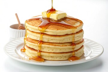 Stack of Buttermilk Pancakes with Maple Syrup – Studio Image on Pure White Background
