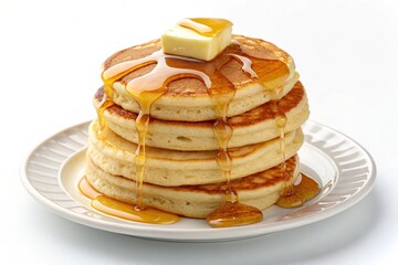 Stack of Buttermilk Pancakes with Maple Syrup – Studio Image on Pure White Background