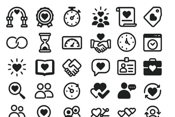 Fototapeta premium Set of monochrome love and relationship icons on dark background