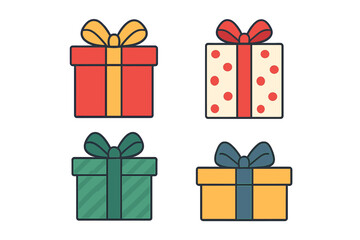 Colorful gift boxes arranged in a grid with various designs for celebration or special occasions