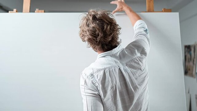 Person Standing in Front of Blank Canvas Ready to Create Art in Bright and Spacious Studio Environment