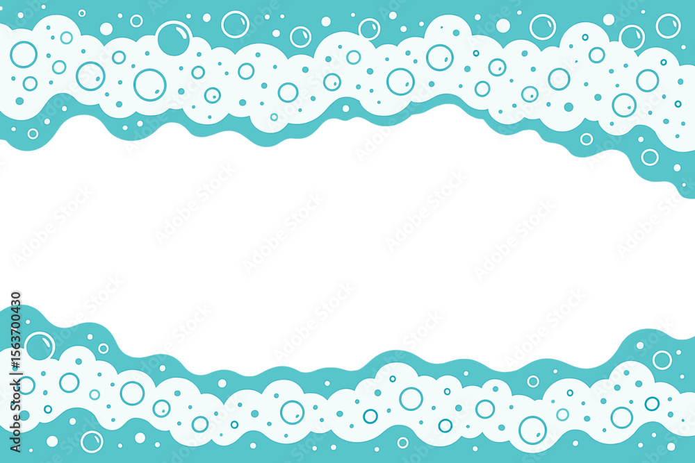 Poster decorative border design featuring bubbles and waves in a soothing teal color scheme