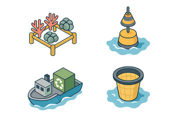 Obraz premium Coral reef restoration efforts alongside marine sustainability initiatives in a coastal environment