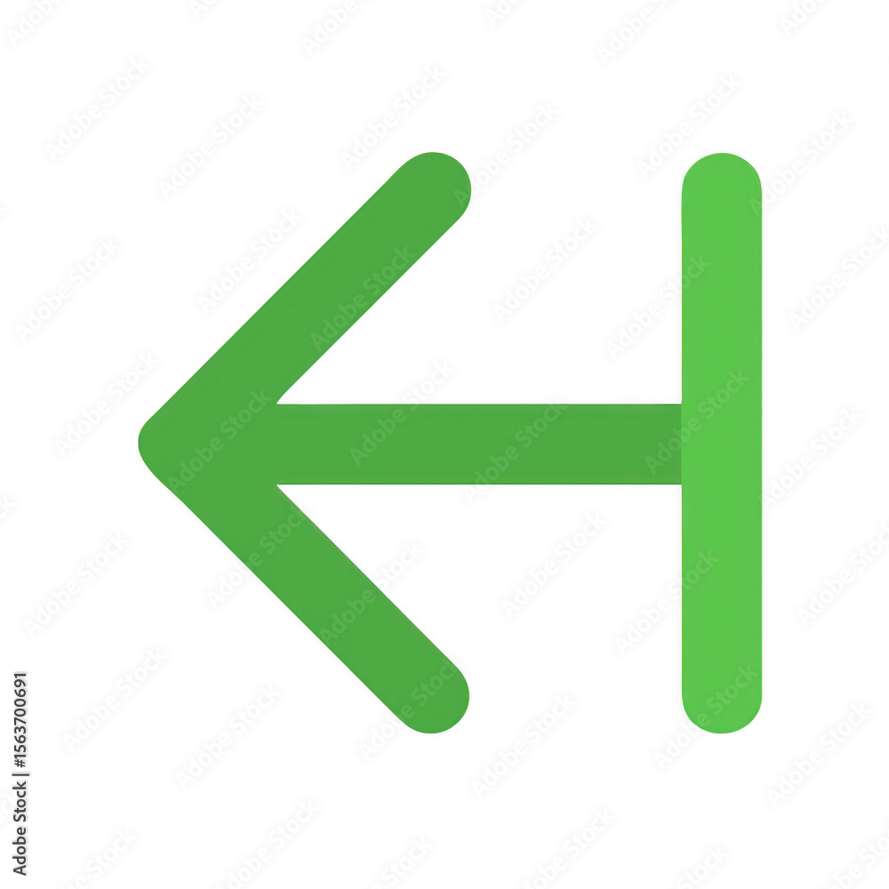 Poster green left arrow symbol with vertical line isolated on transparent background