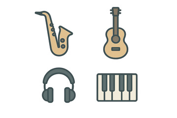 Musical instruments and accessories displayed in a creative arrangement