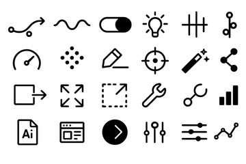 Minimalist interface icon set for design, tools, and data interaction