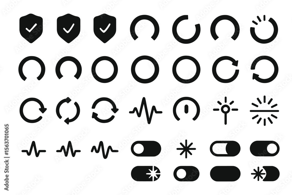 Wall mural set of icons for refresh, security, and toggle switch symbols.