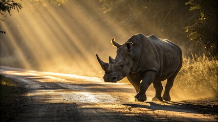 Obraz premium Rhinoceros, sharp and realistic, Photo, Natural light, in the zoo