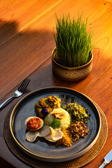 Indonesian Cuisine Delicious Nasi Campur, a Traditional Balinese Rice Dish