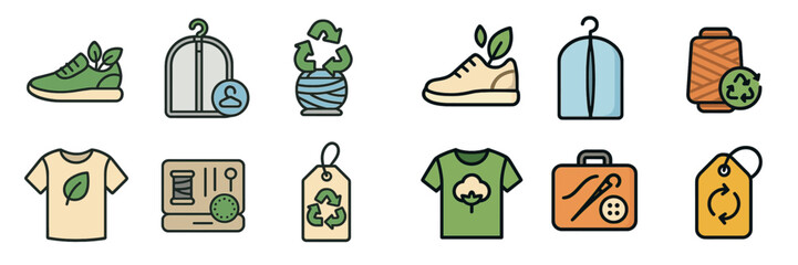 Eco-friendly fashion symbols representing sustainable practices in clothing and footwear design