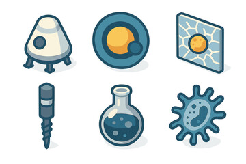 Colorful illustrations showcasing various scientific concepts and objects related to space and biology © Alan