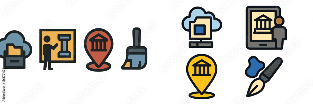 Poster various icons representing digital tools and resources for creative project management