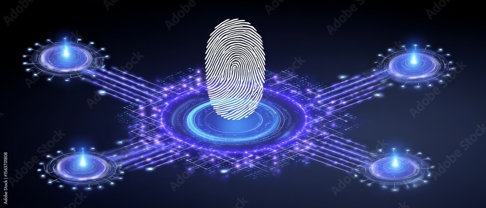Poster digital identity verification system online security infographic technological environment digital v