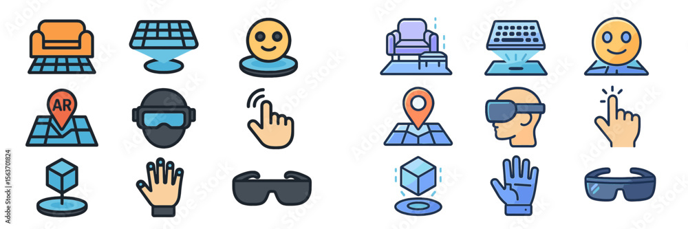 Poster icon collection featuring augmented reality and virtual reality symbols with various activities and 