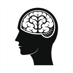 Human Head with Brain Tree Circuit Icon – AI Mind Vector Silhouette

