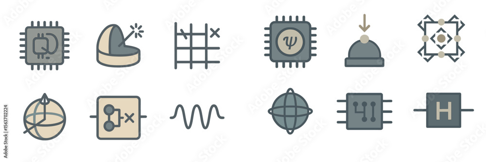 Poster innovative technology icons representing computer science concepts and digital design in a modern la