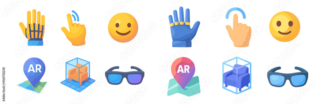 Poster innovative hand gestures and augmented reality symbols displayed in vibrant icons for modern technol