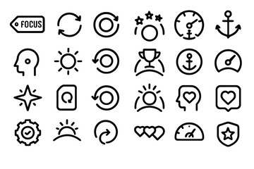 Minimal vector icon set on dark theme for focus, performance, and wellness