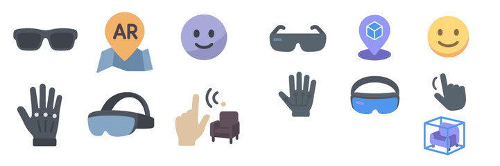 Virtual reality tools and symbols showcased in a modern design setting conveying technology and interaction concepts