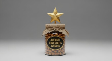 Golden Star Topped Jar of Snacks with Decorative Burlap and Rope Accents