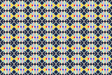 Abstract geometric design of ethnic rugs, fabric, clothing, rugs, vector illustrations, embroidery style, seamless, and wallpaper.