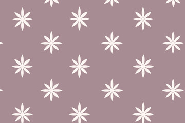 Seamless floral pattern with white star flowers on mauve background