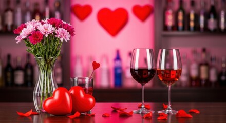 Romantic Valentine's Day Drinks with Flowers and Hearts