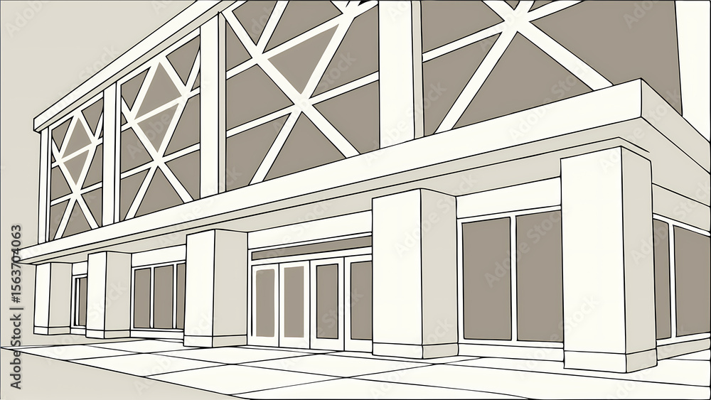 Poster modern building architecture illustration with geometric design and clean lines for architectural vi