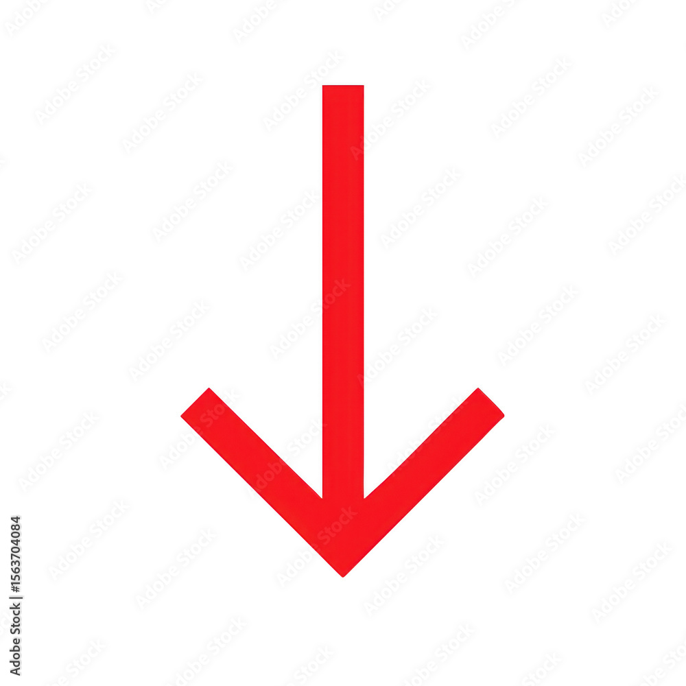 Poster bold red arrow pointing downwards isolated on transparent background