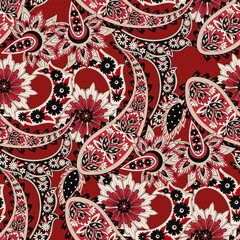 Traditional seamless paisley pattern. Vector Indian floral ornament.