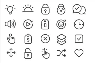 Set of outlined UI icons with various interface and control symbols