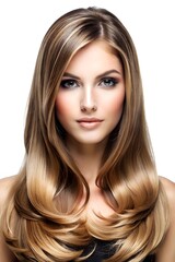 Naklejka premium Long Hair Haircut with Highlights for Round Face – Isolated on White Background