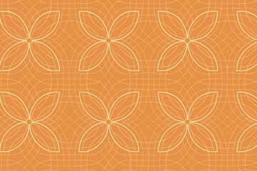 Geometric floral pattern in warm orange tones.