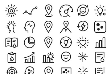 Fototapeta premium Set of simple icons representing concepts like energy, data, location, and growth.