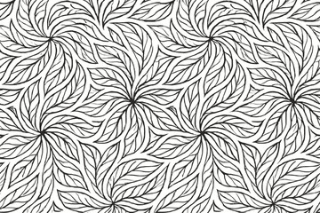 Seamless hand-drawn leaf swirl pattern in black and white