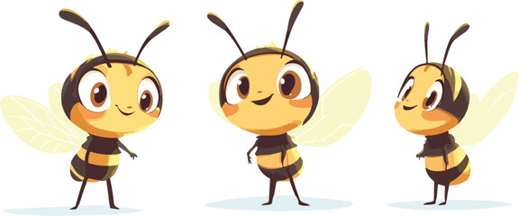 Three Cute Cartoon Bees Standing Together on a White Background Perfect for Children s Illustrations