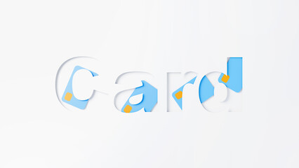 Sleek paper-cut style, with the word card set against a white backdrop highlighted by blue tones. Contemporary graphic design concept suitable for marketing of banking systems