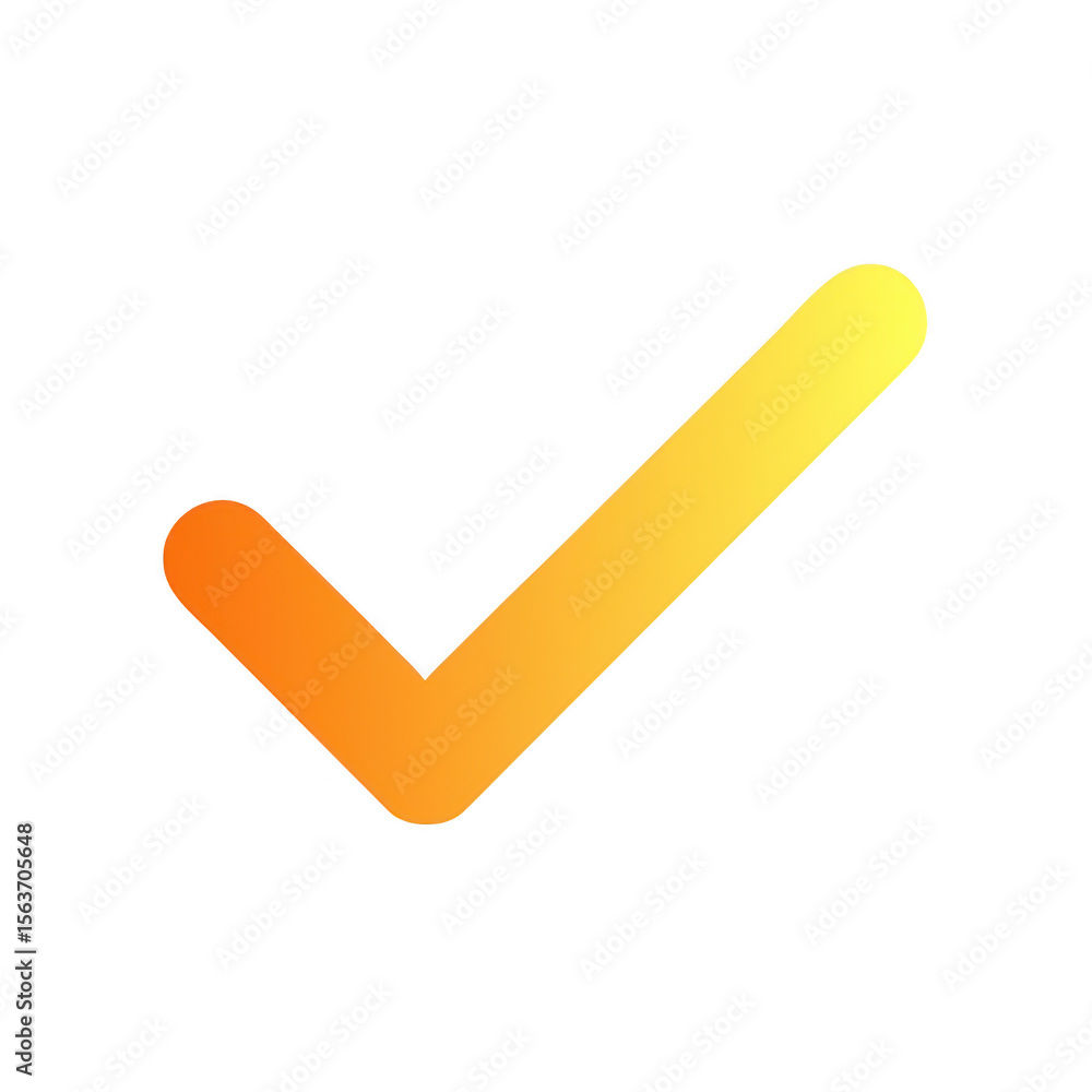 Poster orange and yellow gradient check mark symbol isolated on transparent background
